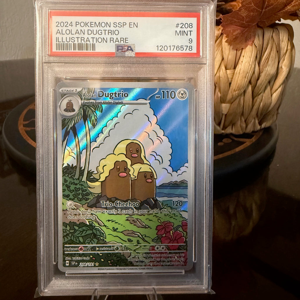 2024 PSA 9 Alolan Dugtrio Illustration Rare #208 SSP EN Pokémon TCG Mint Holo