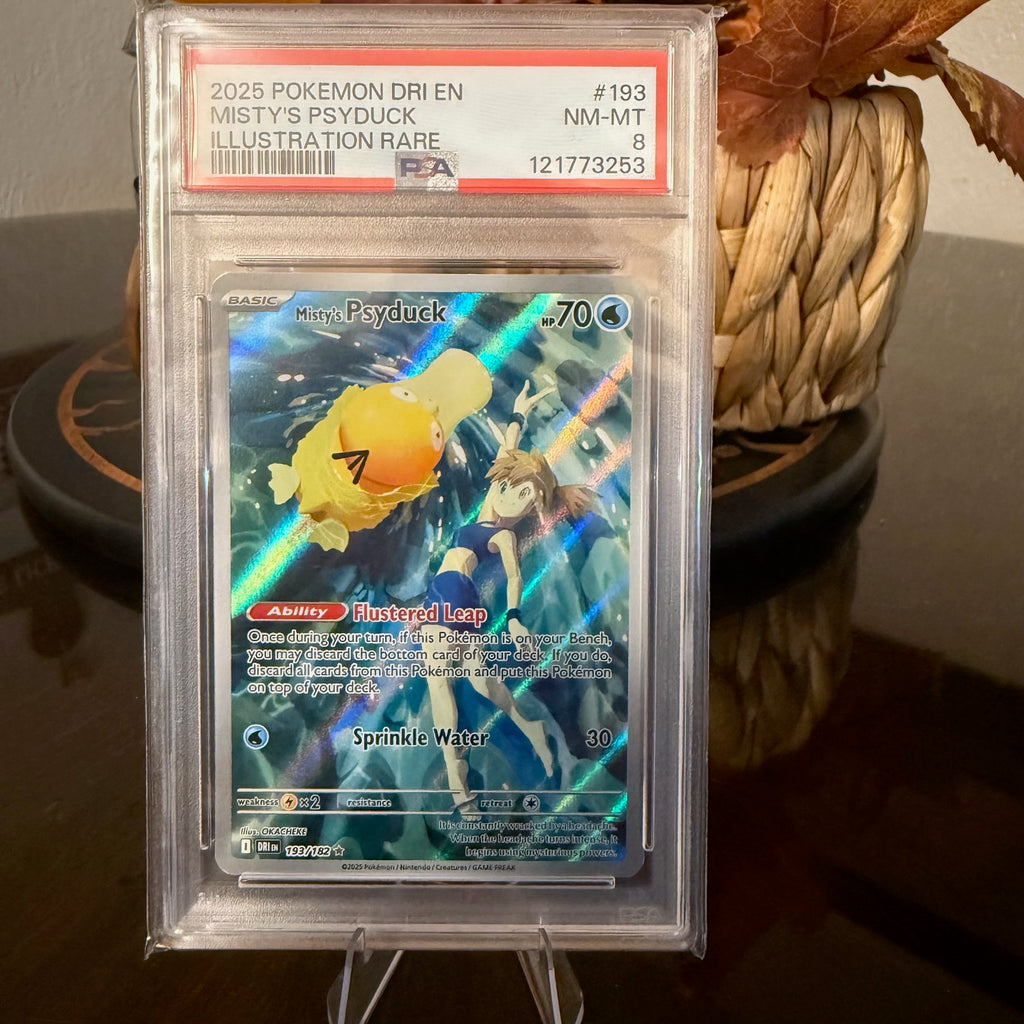 2025 PSA 8 Misty’s Psyduck Illustration Rare #193 DRI EN Pokémon TCG NM-MT